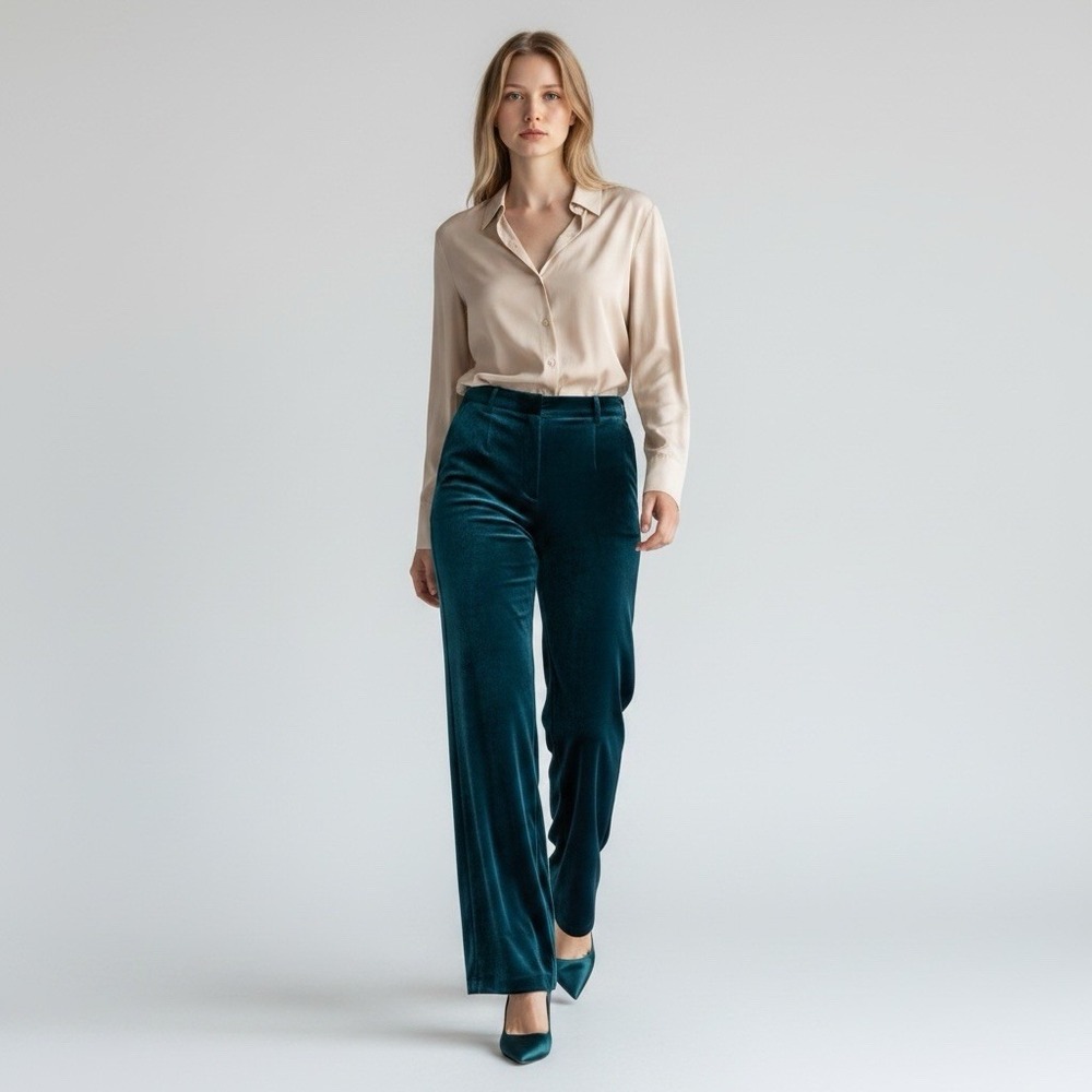 Bebe New Teal Blue Velvet Wide Leg Pants Trousers Holiday Party Quiet Luxury XXL